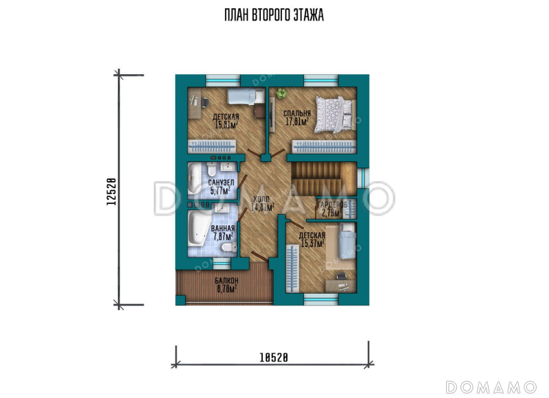 Проект двухэтажного дома с балконом / План 2 этажа