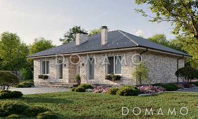 Проект дома с тремя спальнями, окном в ванной комнате и террасой рядом с гостиной Проект дома с тремя спальнями, окном в ванной комнате и террасой рядом с гостиной