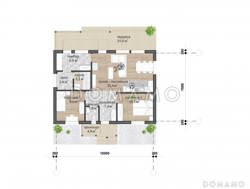 С-111 одноэтажный дом / План 1 этажа