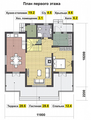 Проект просторного энергоэффективного дома из газобетона / План 1 этажа