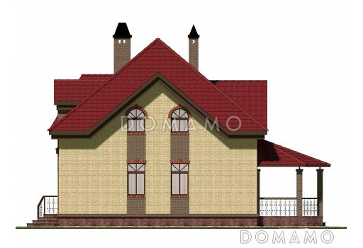 Проект необычного дома с крыльцом на углу / задний фасад