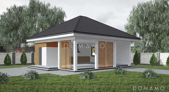 Проект классической беседки с кухней и кладовой Проект классической беседки с кухней и кладовой