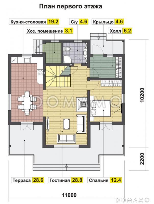 Проект просторного энергоэффективного дома из газобетона / План 1 этажа