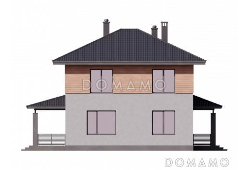 Проект двухэтажного дома с террасой и 4 спальнями / Фасад 2