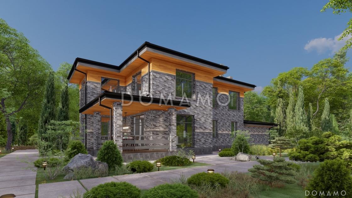 Проект двухэтажного дома из газобетона с 4 спальнями, кабинетом и крытой террасой / 3