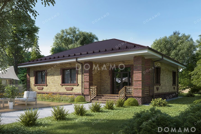 Проект одноэтажного дома с тремя спальнями и террасой Проект одноэтажного дома с тремя спальнями и террасой