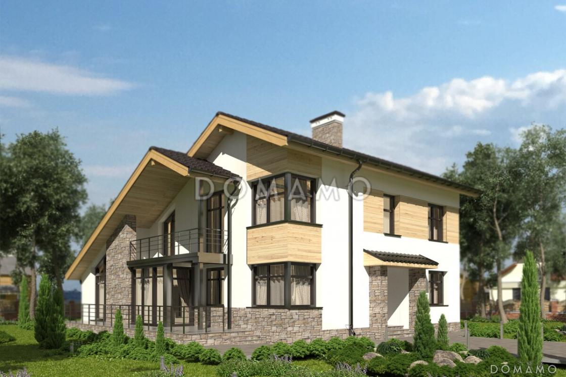 Проект дома с парной, террасой по длине дома, спальней на первом этаже, спортзалом / 1