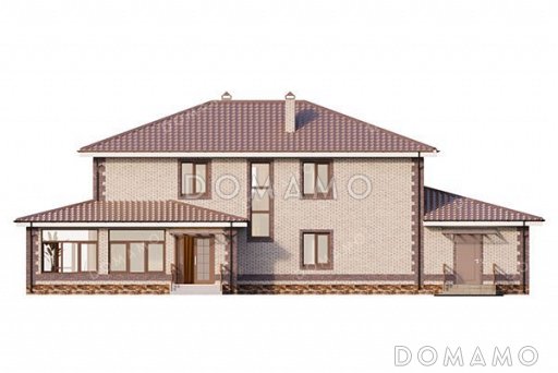 Проект дома с просторной верандой и гаражом / Фасад 3