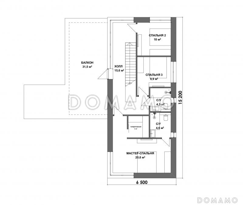 Проект современного двухэтажного дома с 4 спальнями и балконом / План 2 этажа