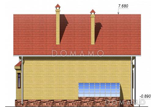 Проект одноэтажного дома с мансардным и цокольным этажами, с эркером / Фасад 2