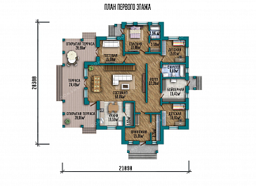 Проект одноэтажного дома с мансардой и террасой / План 1 этажа Проект одноэтажного дома с мансардой и террасой / План 1 этажа