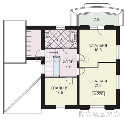 Проект дома из пеноблоков с цокольным этажом, гаражом, тремя спальнями и гостевой  комнатой на первом этаже / План 2 этажа