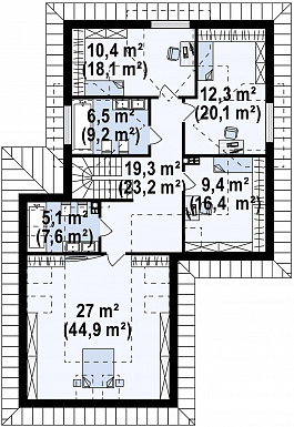 Проект дома с гаражом, постирочной, слуховыми и мансардными окнами в мансарде / План мансардного этажа