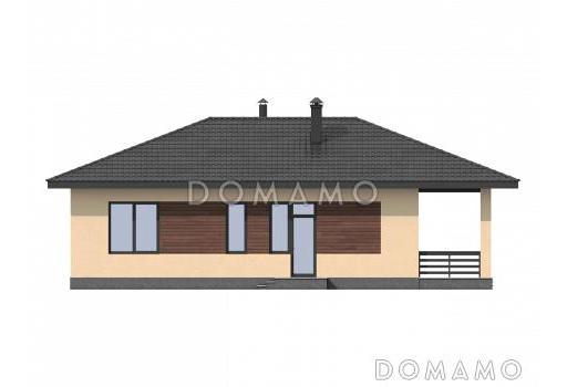 Проект одноэтажного дома с тремя спальнями, отдельным входом в техническое помещение, террасой / Фасад 3