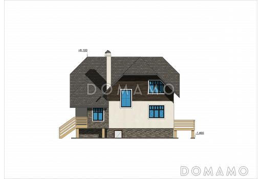Проект кирпичного дома с цокольным и мансардным этажами, террасой и сауной / Фасад 1