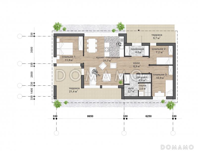 С-137 одноэтажный дом / План 1 этажа С-137 одноэтажный дом / План 1 этажа