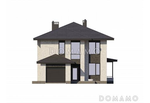 Проект двухэтажного дома с гаражом, террасой, 4 спальнями и кабинетом / Фасад 1