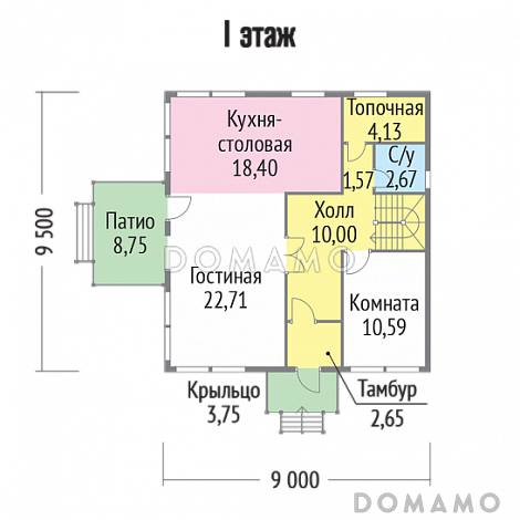 Проект  дома из клееного бруса с небольшим патио / План 1 этажа