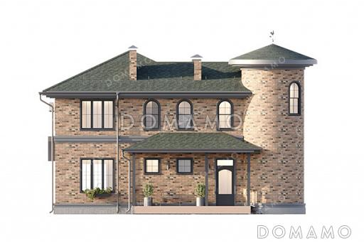 Проект двухэтажного дома с башней в замковом стиле, большим подвалом и продуманными планировочными решениями / Фасад 4