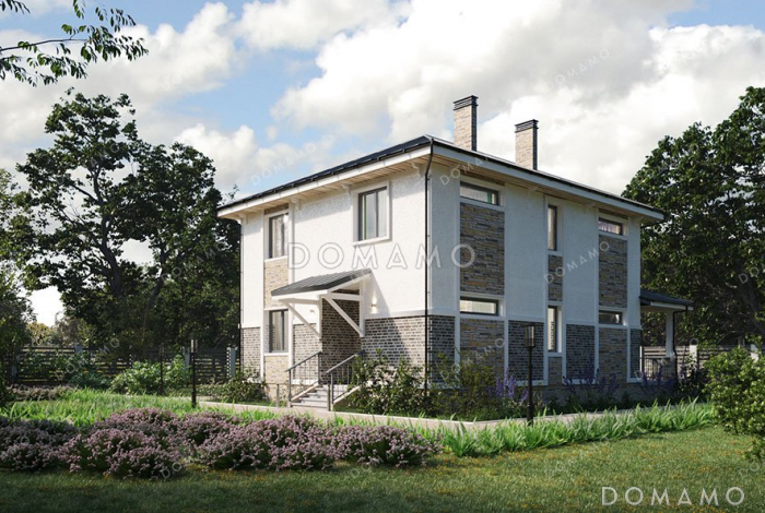 Проект двухэтажного дома с тремя спальнями и террасой