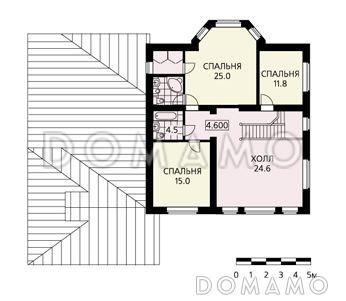 Проект классического дома с эркером, гаражом на два автомобиля, бильярдной, бассейном на первом этаже / План 2 этажа