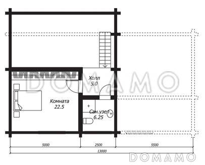 Проект одноэтажного дома из клееного бруса с сауной / План мансардного этажа