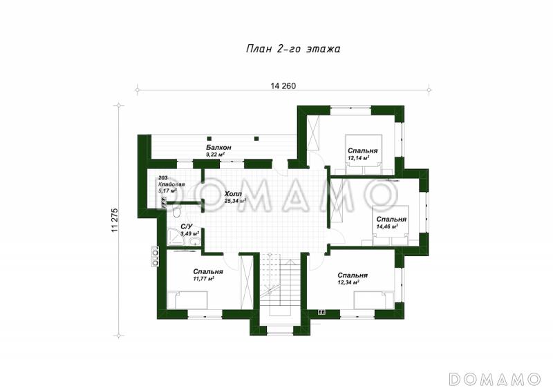 Проект дома со спа-зоной, 5 спальнями и просторным холлом на втором этаже / План 2 этажа