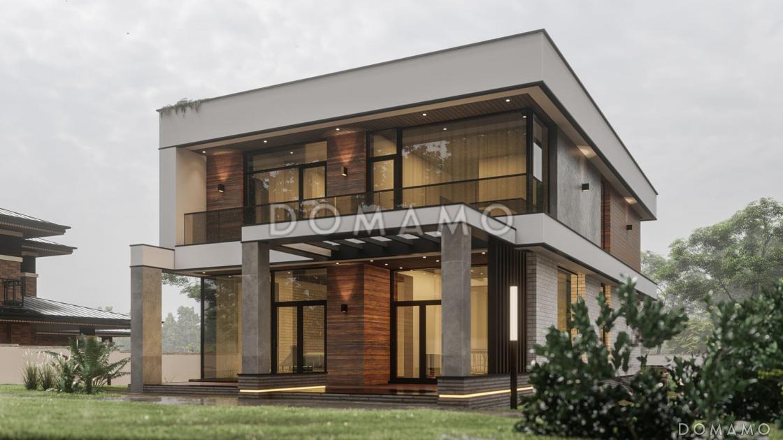 Проект современного двухэтажного дома из газобетона с сауной и балконом / 1