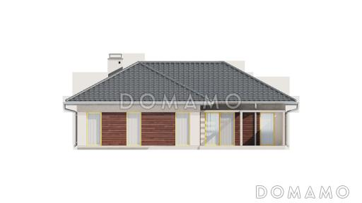 Проект одноэтажного дома из кирпича с большой террасой в угловой части дома и гаражом / Фасад 3