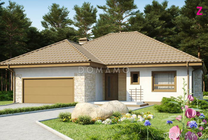 Проект одноэтажного дома с эркером и гаражом из газобетона со свободной планировкой мансардного этажа  Проект одноэтажного дома с эркером и гаражом из газобетона со свободной планировкой мансардного этажа