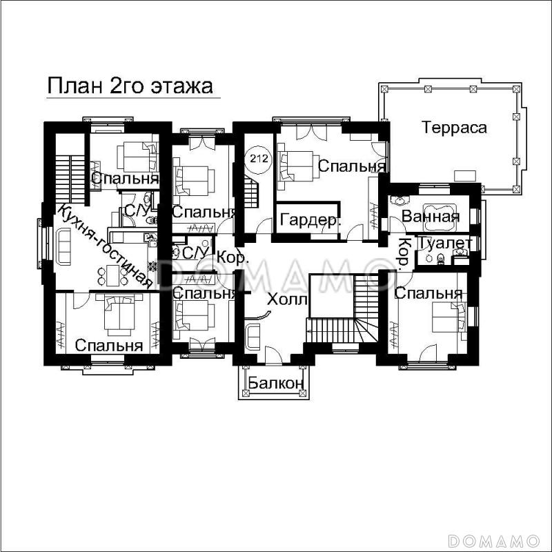 Проект двухэтажного дома с выступающими эркерами, балконами / План 2 этажа