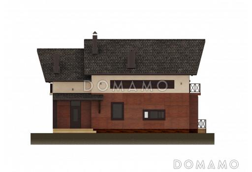 Проект дома с 4 спальнями, свободной планировкой кухни-гостиной-столовой и балконами на мансарде / Фасад 2