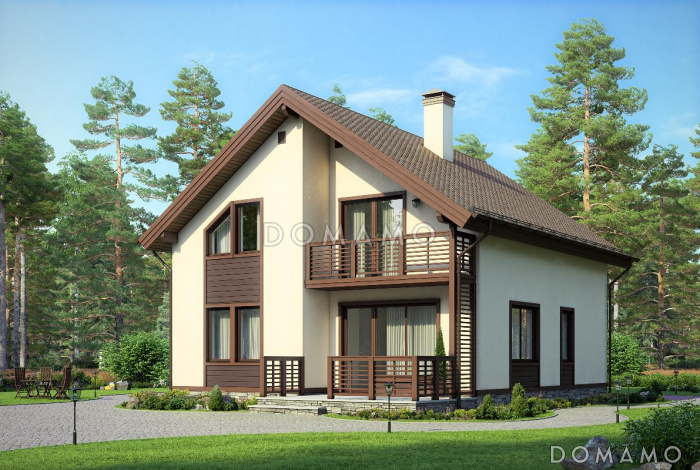 Проект дома с просторной террасой и открытым балконом Проект дома с просторной террасой и открытым балконом