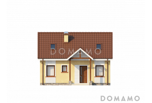 Проект одноэтажного мансардного дома из кирпича с четырьмя спальнями / Фасад 1