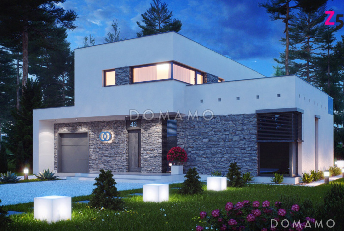 Проект современного двухэтажного дома из кирпича в стиле модерн, с террасой на втором уровне, с гаражом Проект современного двухэтажного дома из кирпича в стиле модерн, с террасой на втором уровне, с гаражом