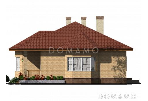 Одноэтажный дом из крупноформатного кирпича с тремя спальнями, большой кухней-гостиной и сауной / Фасад 2