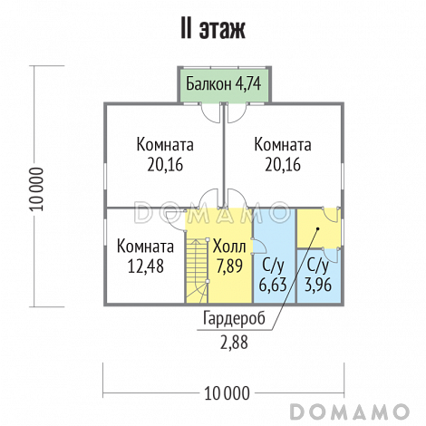 Проект каркасного дома 10х10 с топочной / План мансардного этажа