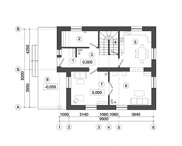 Проект загородного дома для семейного отдыха / План 1 этажа Проект загородного дома для семейного отдыха / План 1 этажа