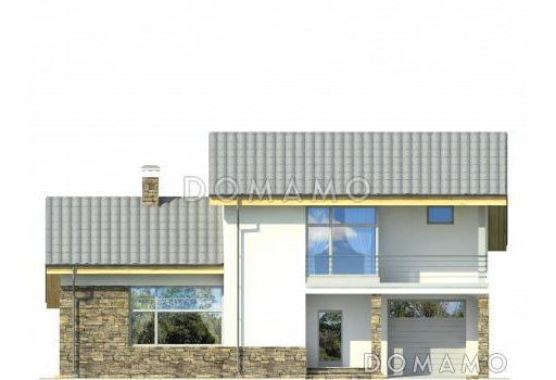 Проект дома с гаражом на одну машину, кухней-столовой с выходом на террасу, спальней на первом этаже, вторым светом / Фасад 3