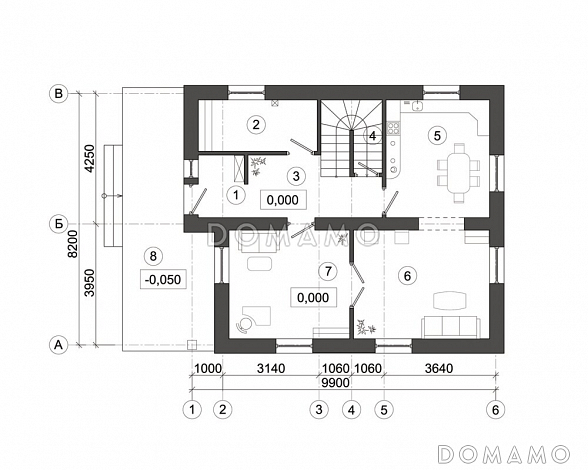 Проект загородного дома для семейного отдыха / План 1 этажа Проект загородного дома для семейного отдыха / План 1 этажа