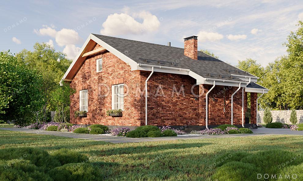 Проект одноэтажного дома с большим чердаком, просторной крытой верандой и двухскатной кровлей / 1