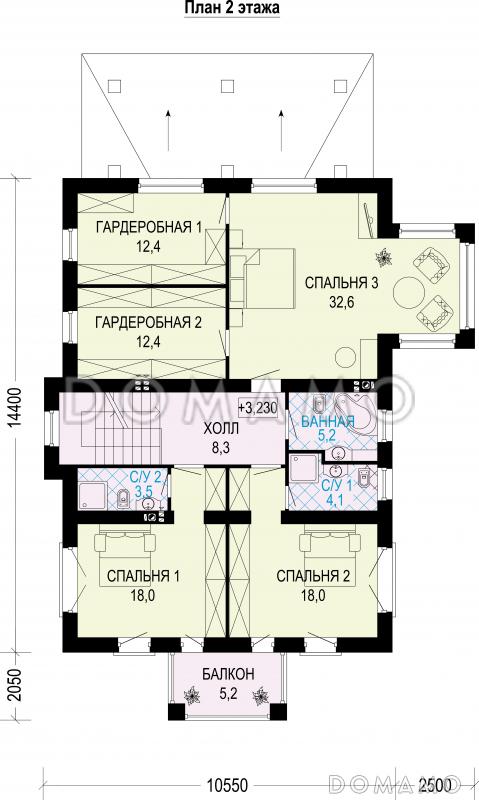 Проект двухэтажного особняка из газобетона с мансардой / План 2 этажа