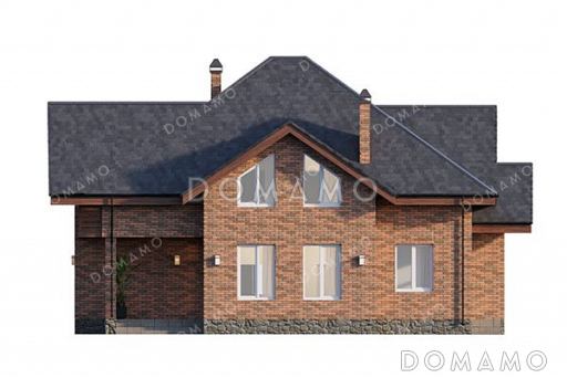 Проект одноэтажного дома с мансардой и просторной террасой / Фасад 3