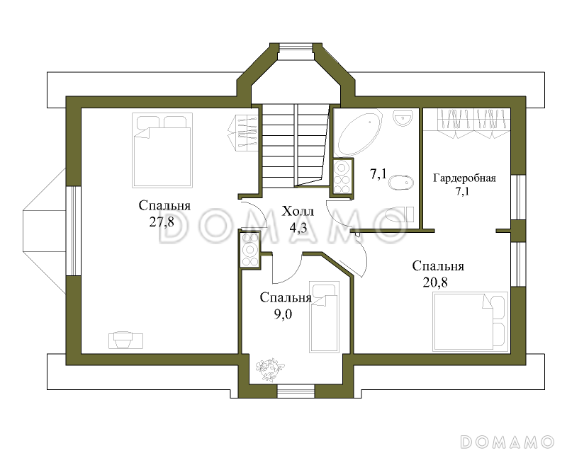 Проект коттеджа с бассейном и гаражом / План мансардного этажа