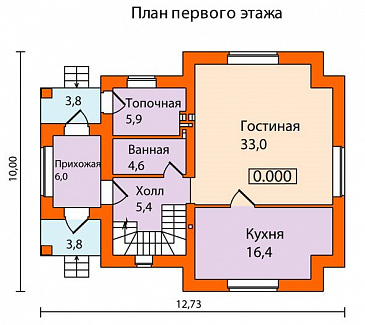 Проект кирпичного дома с простой и удобной планировкой / План 1 этажа Проект кирпичного дома с простой и удобной планировкой / План 1 этажа