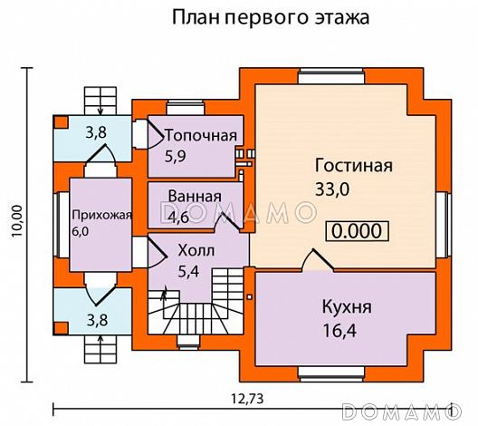 Проект кирпичного дома с простой и удобной планировкой / План 1 этажа Проект кирпичного дома с простой и удобной планировкой / План 1 этажа