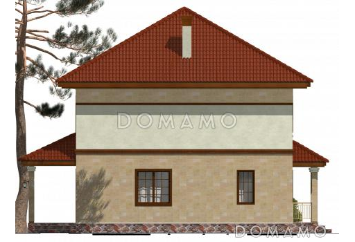 Проект двухэтажного коттеджа с террасой и двумя балконами / Фасад 4