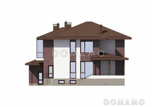 Проект двухэтажного дома из газобетона с подвалом и гаражом на два машиноместа / Фасад 4