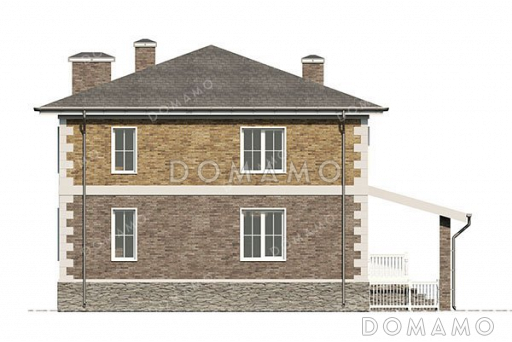 Проект двухэтажного дома с четырьмя спальнями и вальмовой крышей / Фасад 2