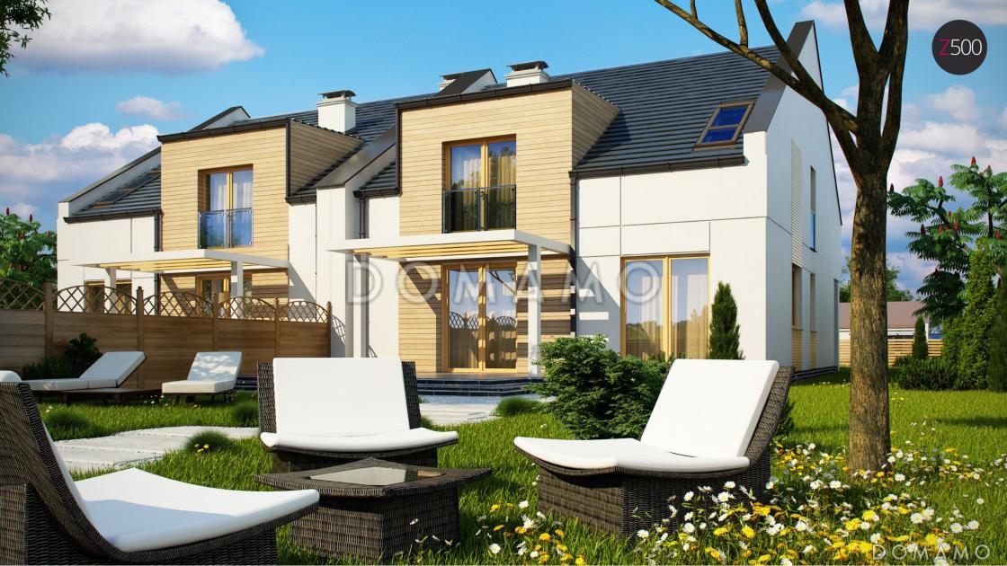 Проект мансардных домов-близнецов из газобетона с гаражом и современными элементами дизайна / 3